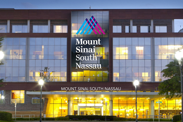 Mount Sinai South Nassau logo and building